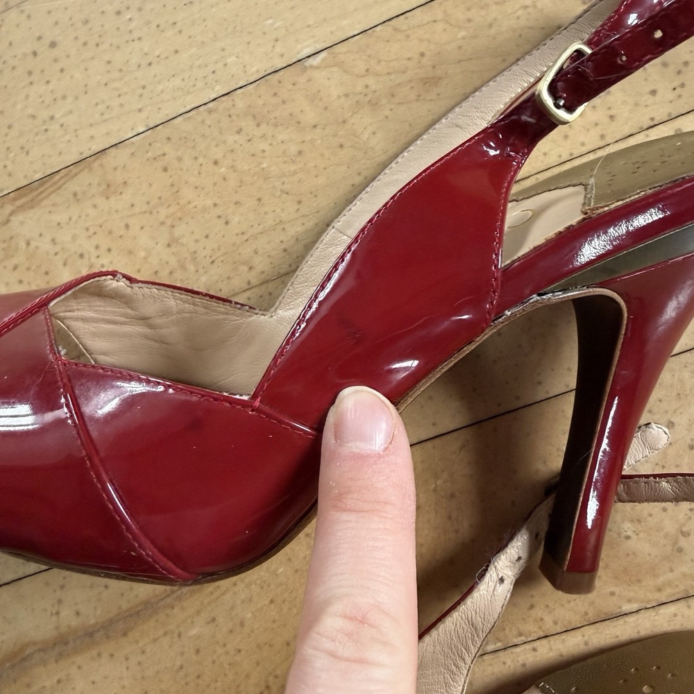 Cole Haan Air‎ Carma Sling Back Red Burgundy Patent Leather Peep Toe Pump 8 B - Picture 9 of 10